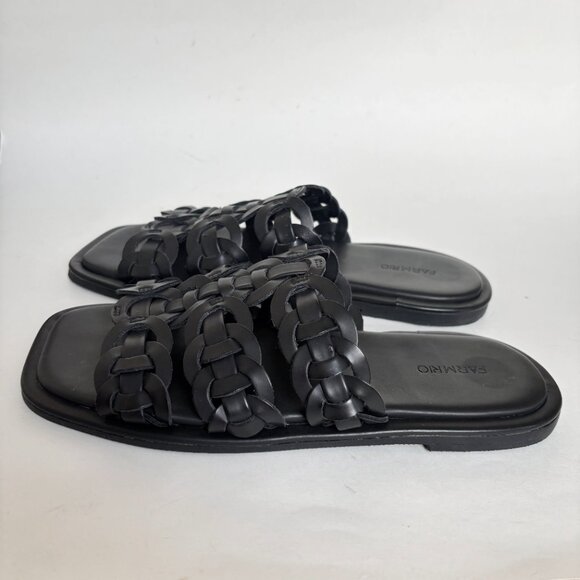 Farm Rio Leather Black Sandals Slides Knotted Braided Slip on Flat Woven 9 40 - Picture 3 of 8